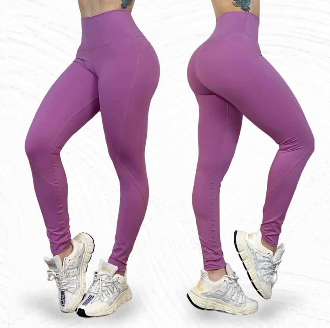 Leggings de cintura alta de color liso morado claro LOS