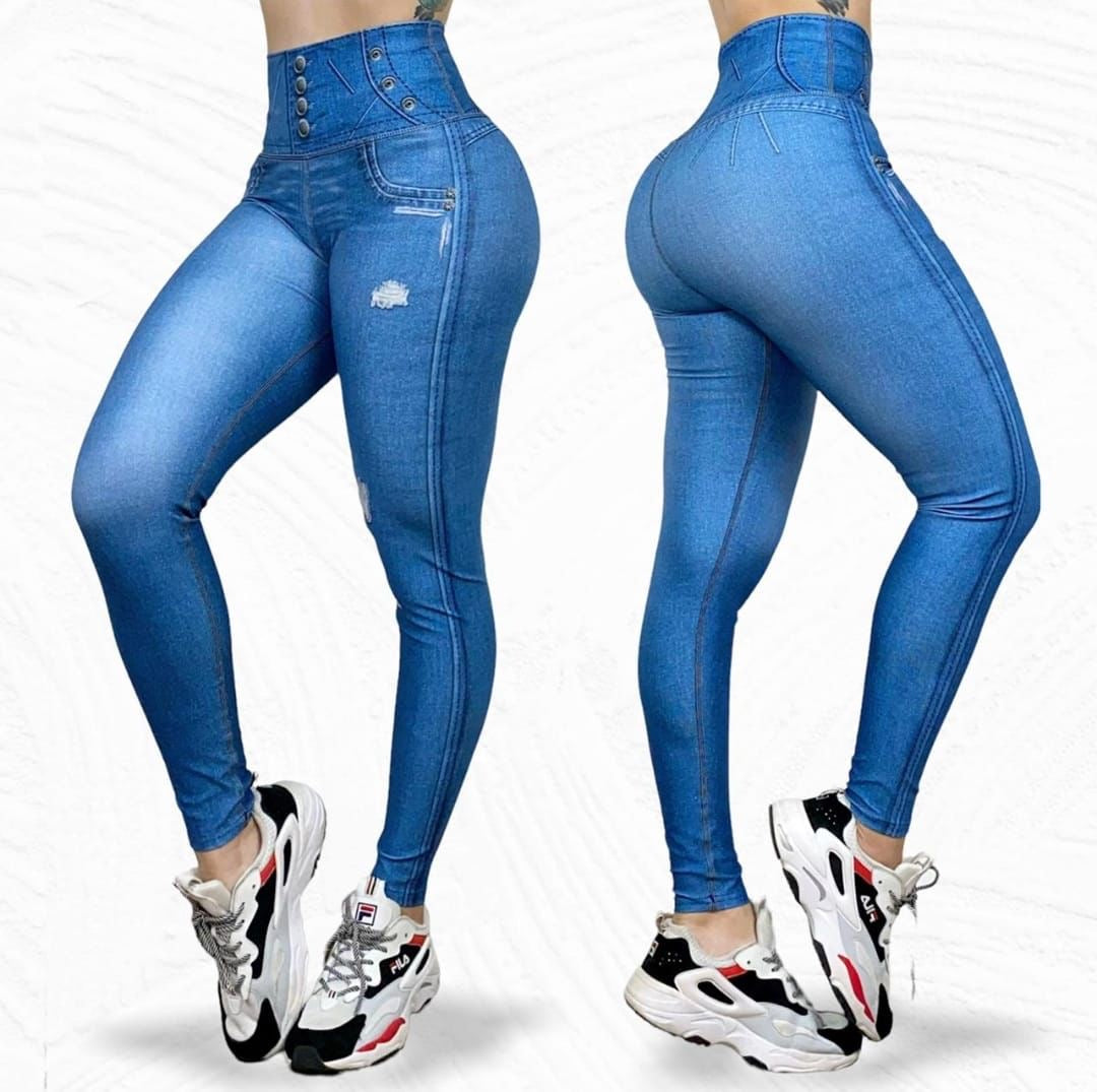 Legging de cintura alta con pequeños rotos de jeans azules
