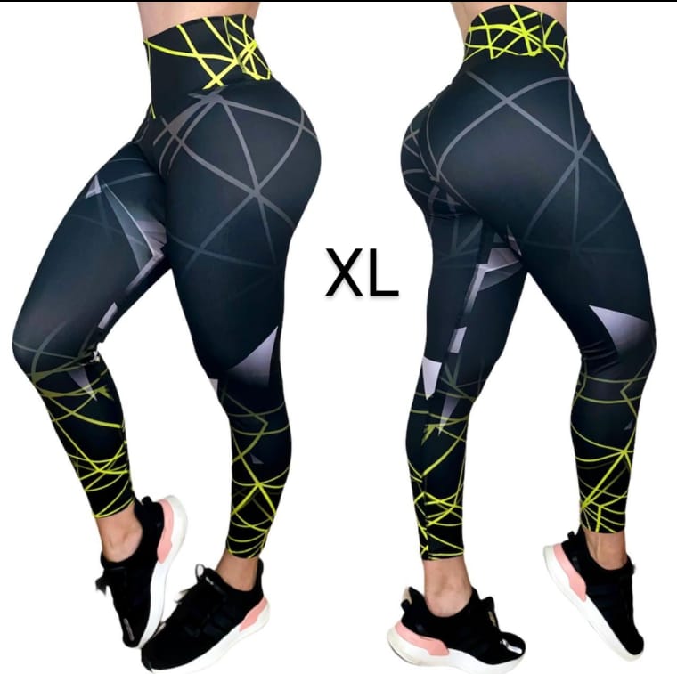 Leggings de cintura alta con rayas negras y amarillas LXL