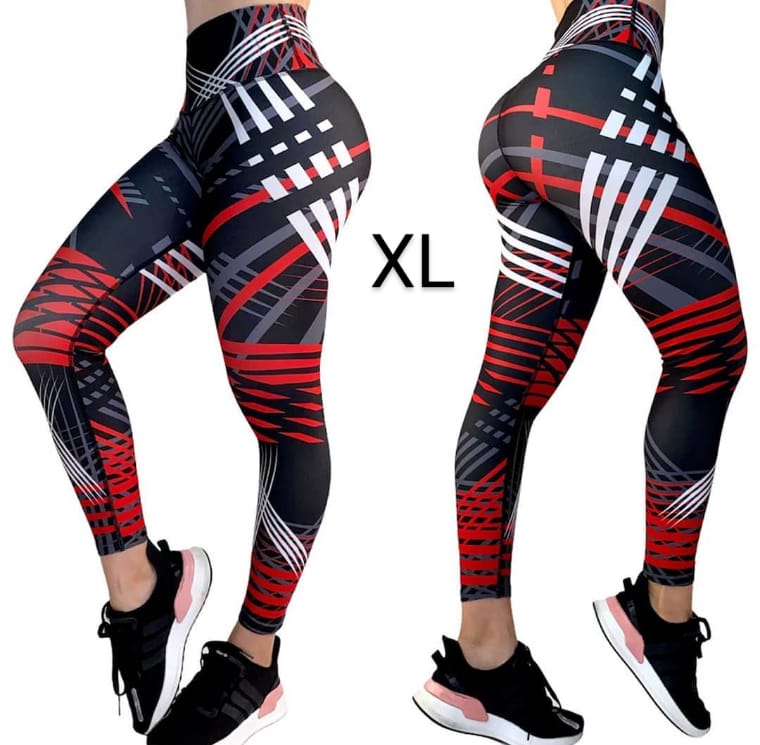 Leggings de cintura alta LOS/ LXL negros con rayas rojas y blancas