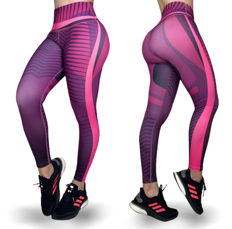 Leggings de cintura alta LOS “Rayas moradas y rosas”