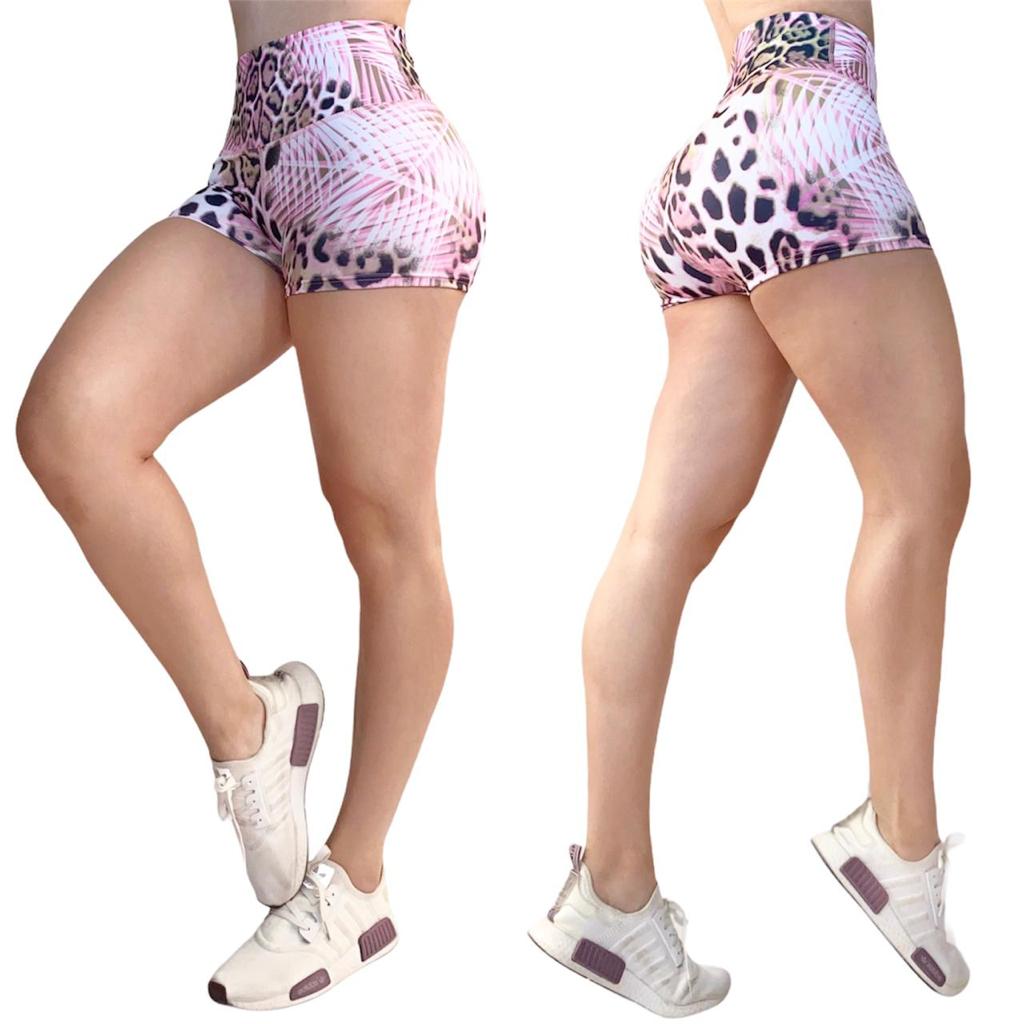 Minishort deportivo SHO con estampado animal marrón/rosa (cintura alta)