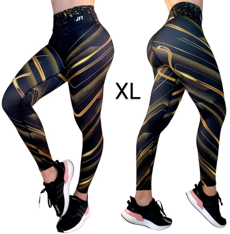 Leggings de cintura alta "Negro Rayado Dorado Talla Plus"