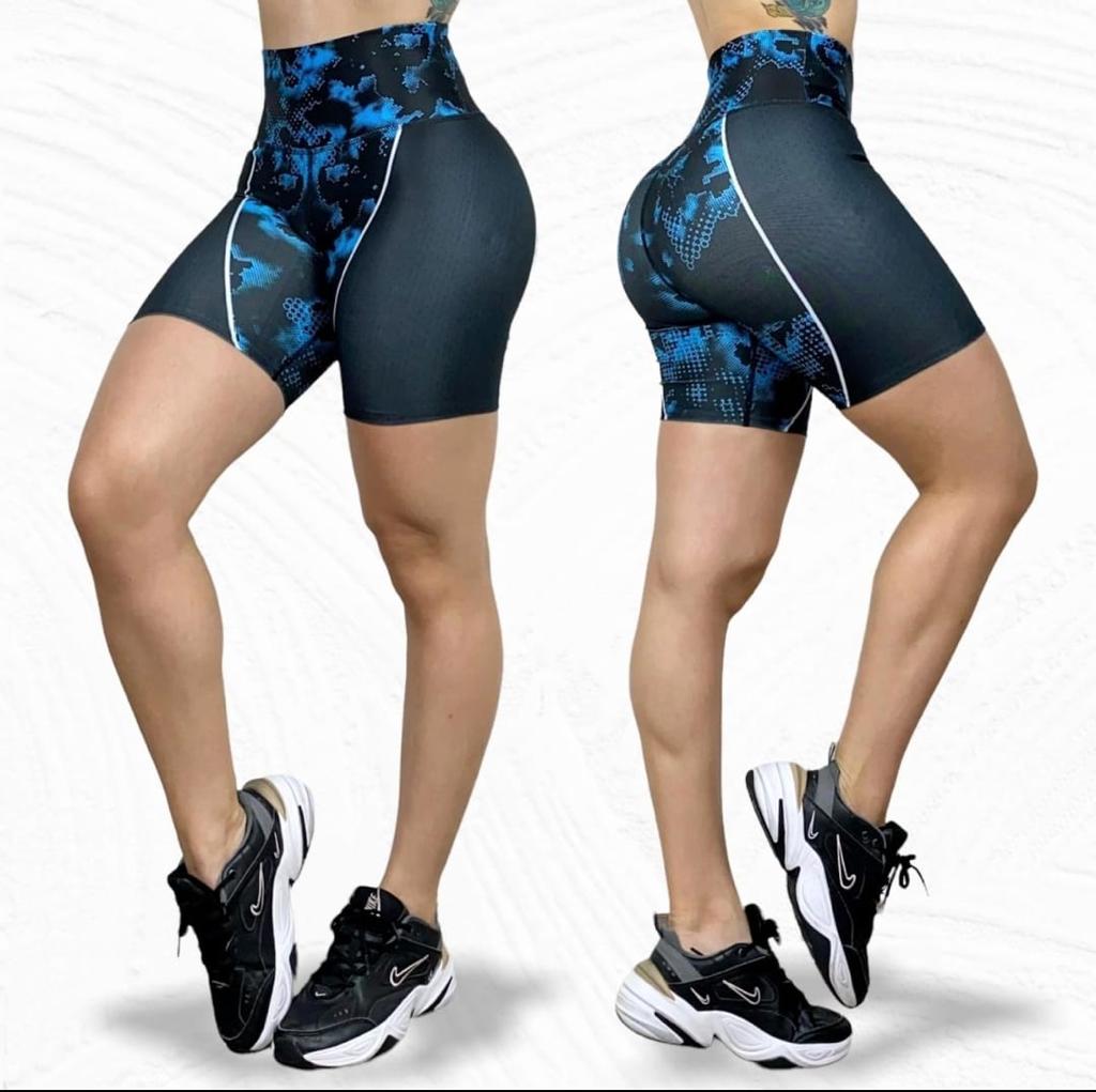 SHO Black w/ Blue Stripes Short 1/2 Leg (High Waist)
