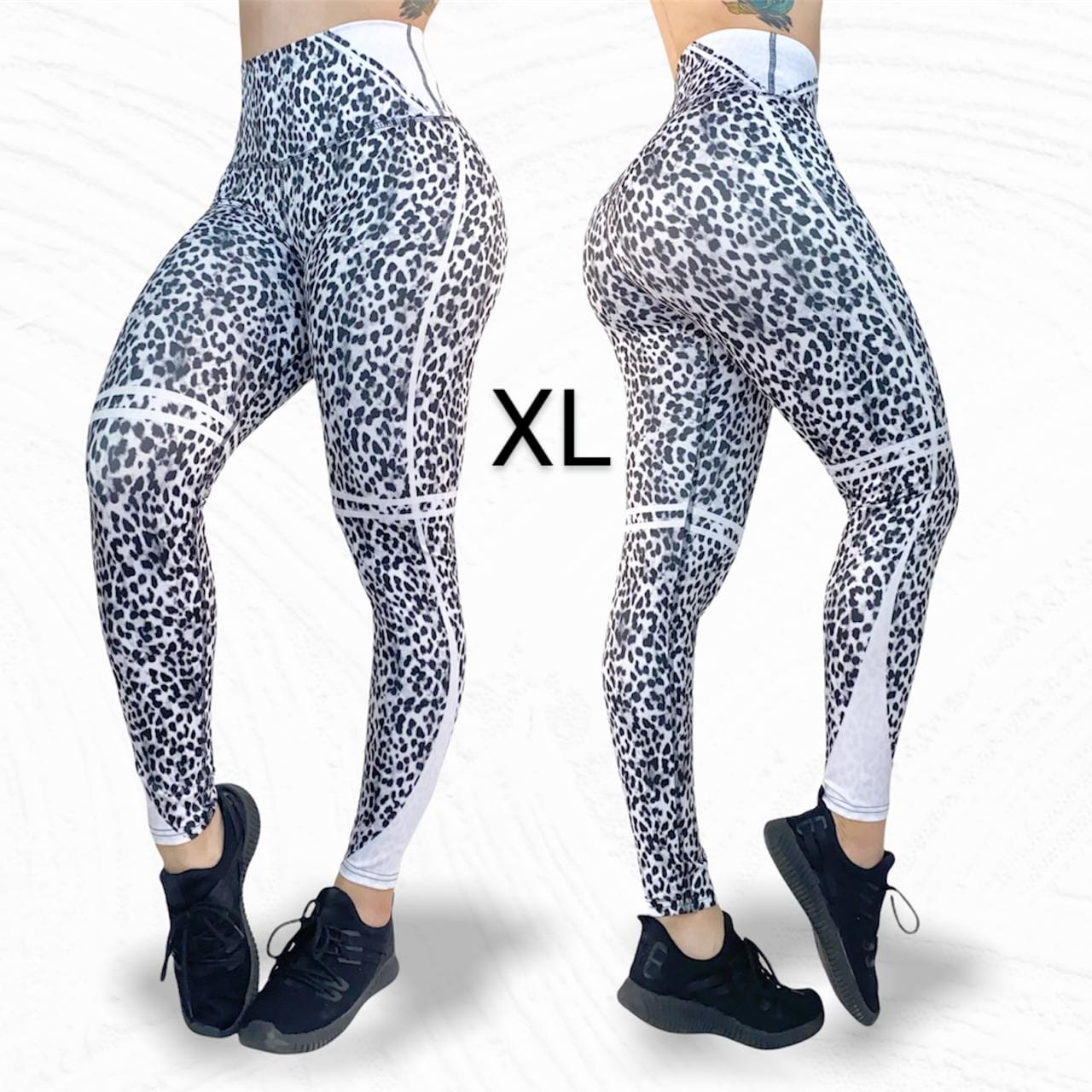 Leggings de cintura alta con estampado animal en blanco y negro, talla grande