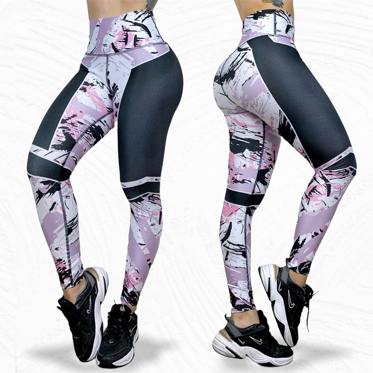 Leggings de cintura alta LOS "Rayas rosas, blancas y negras"