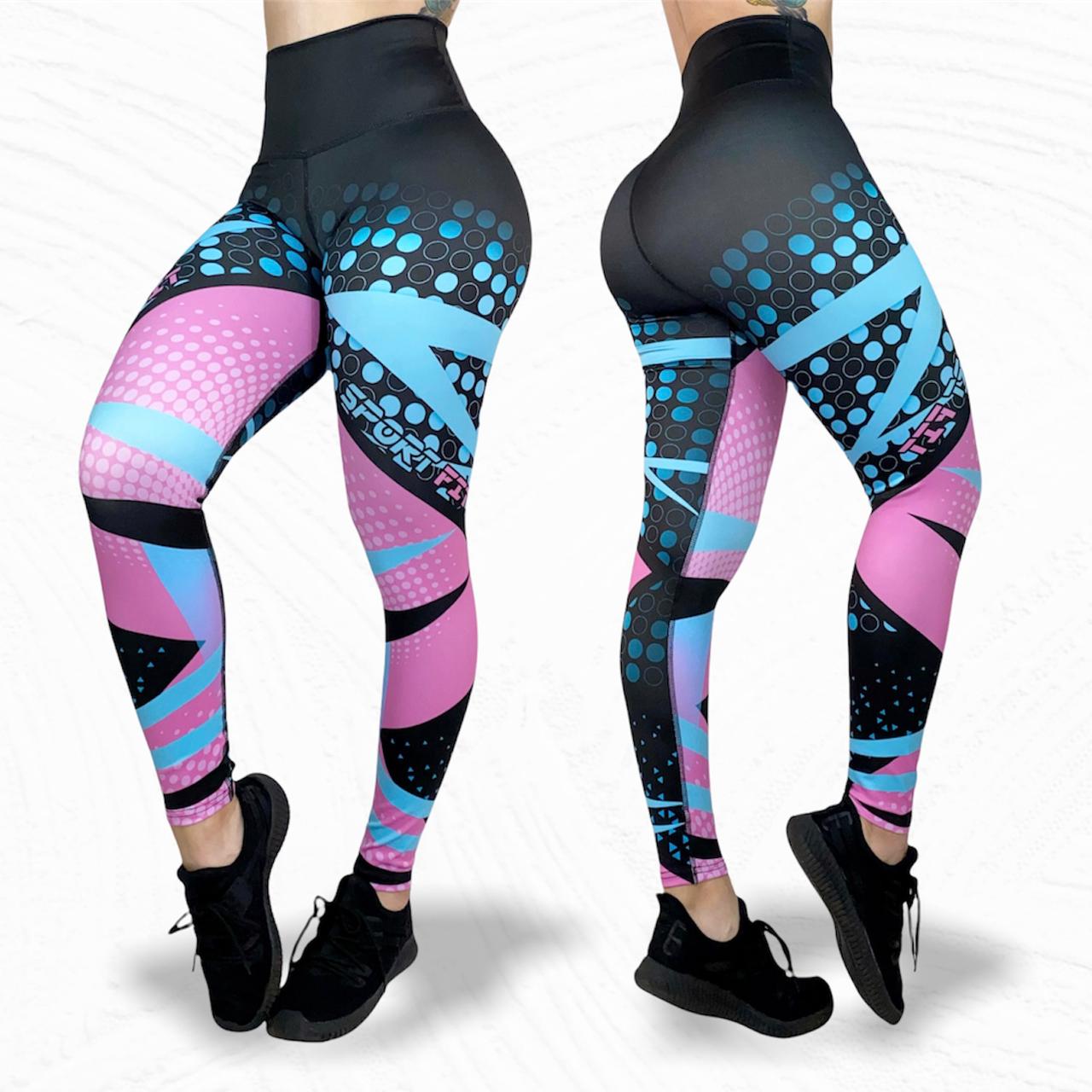 Leggings de cintura alta LOS "Rayas rosas/azules claros"