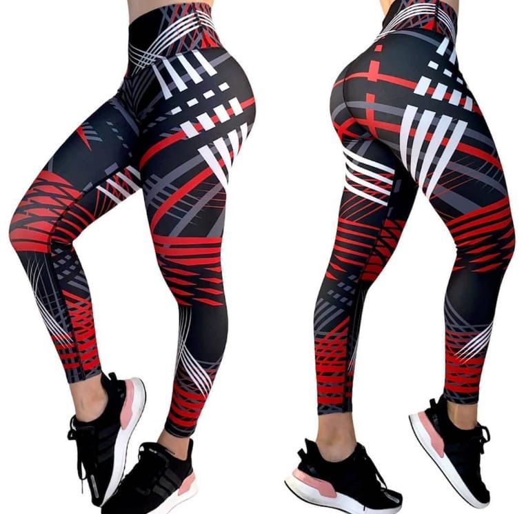 Leggings de cintura alta LOS/ LXL negros con rayas rojas y blancas
