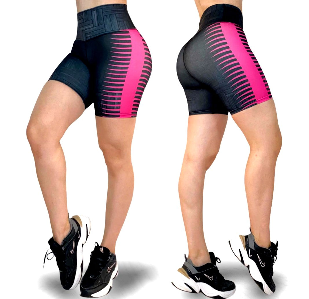 SHO Black w/ Pink Stripes Short 1/2 Leg (High Waist )