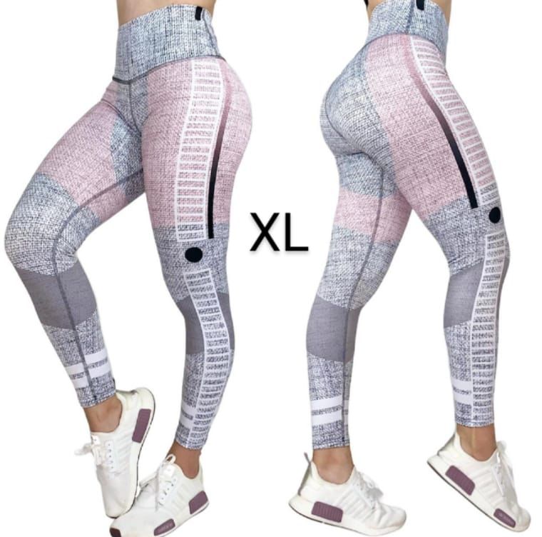 Leggings de cintura alta LXL grises con rayas rosas