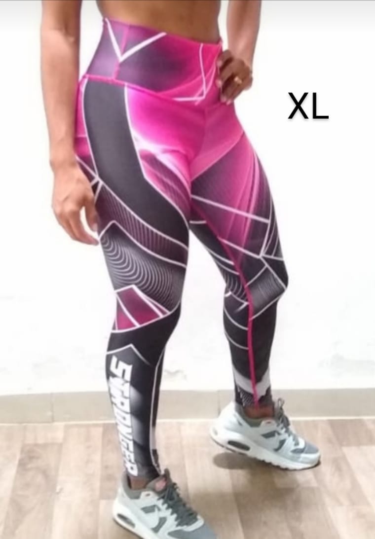 Leggings de cintura alta "Rayas negras y rosas" Talla Plus