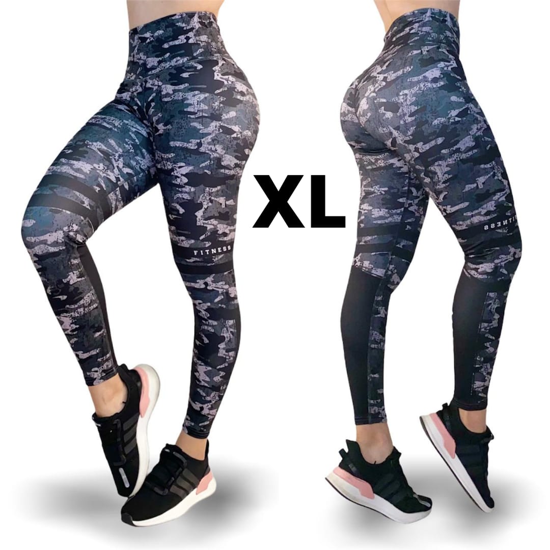 Leggings de cintura alta con estampado de camuflaje negro LXL