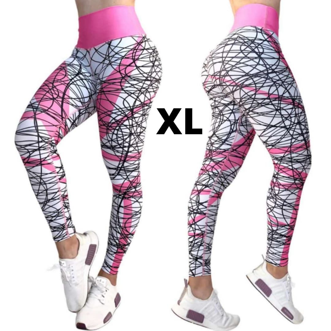 LXL White w/ Pink & Black stripes High Waist Legging