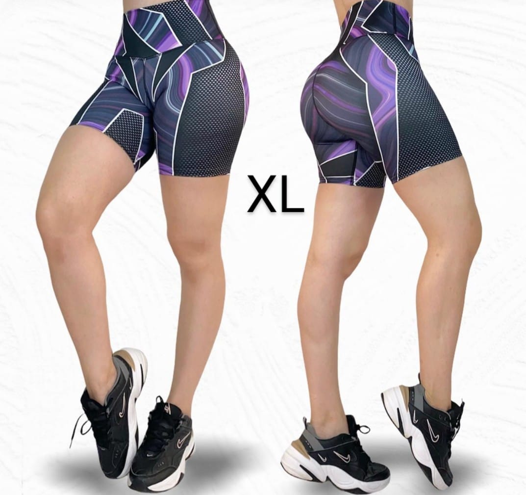 COR/CORP- Pantalón corto estampado de bloques talla única y PLUS (cintura alta)