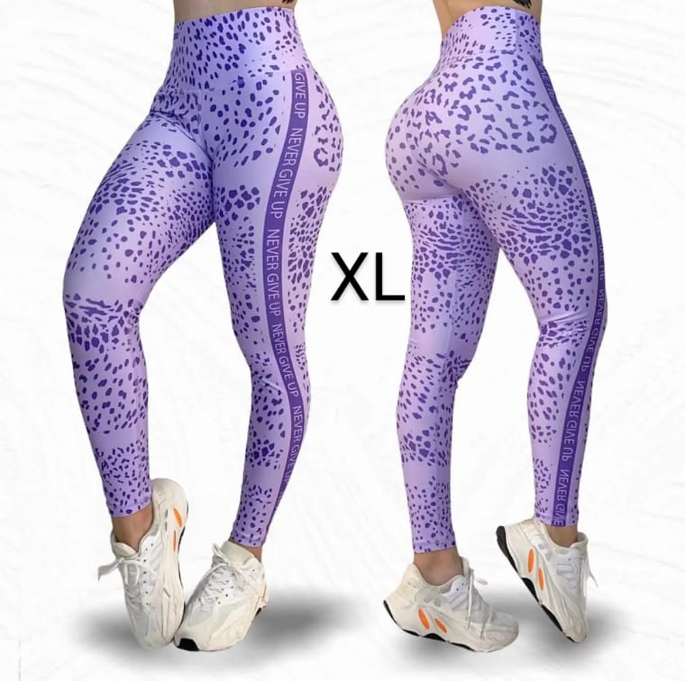 Leggings morados de cintura alta con estampado animal LXL