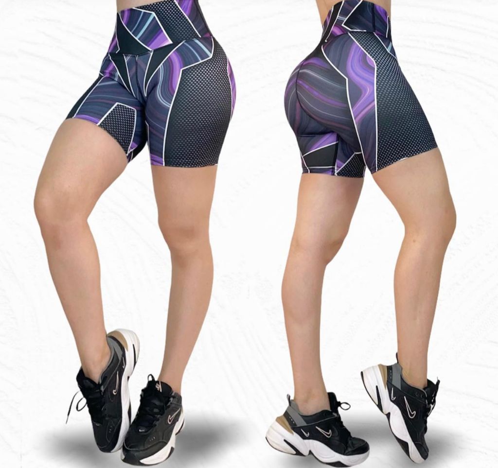COR/CORP- Pantalón corto estampado de bloques talla única y PLUS (cintura alta)