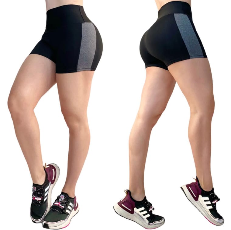 Minishort de rendimiento SHO negro y gris (cintura alta)