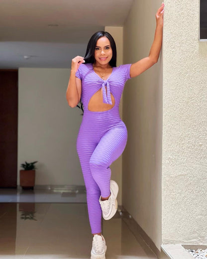 Sport Front-knot Purple Jumpsuit D14