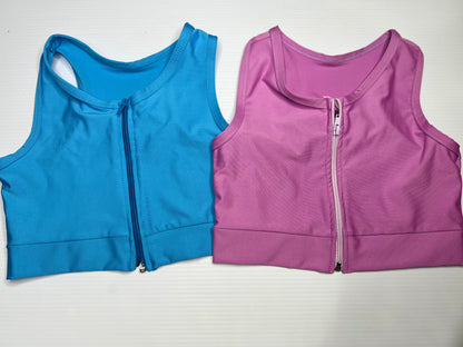 “Diane” Zip Front Stretch Racerback Sport Bra (Solid colors)