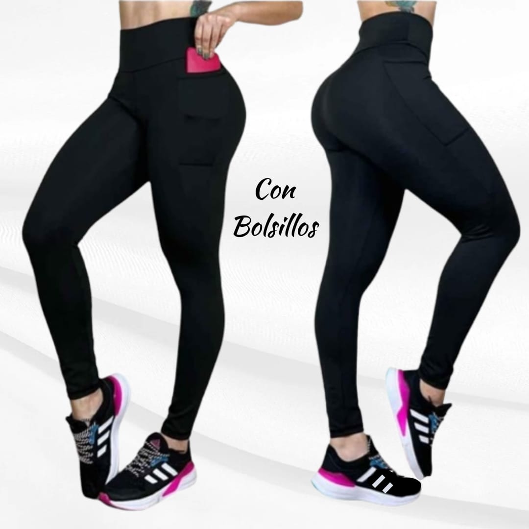 LOS Black Solid Side Pocket Legging (High Waist)