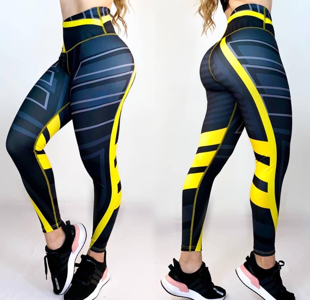 LOS- Black/ Yellow stripes High Waist Legging
