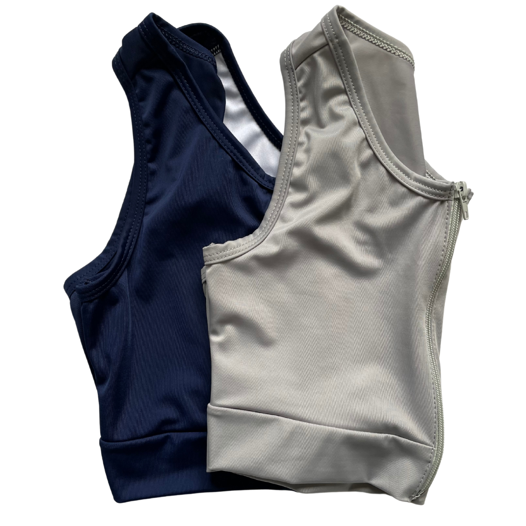 “Diane” Zip Front Stretch Racerback Sport Bra (Solid colors)