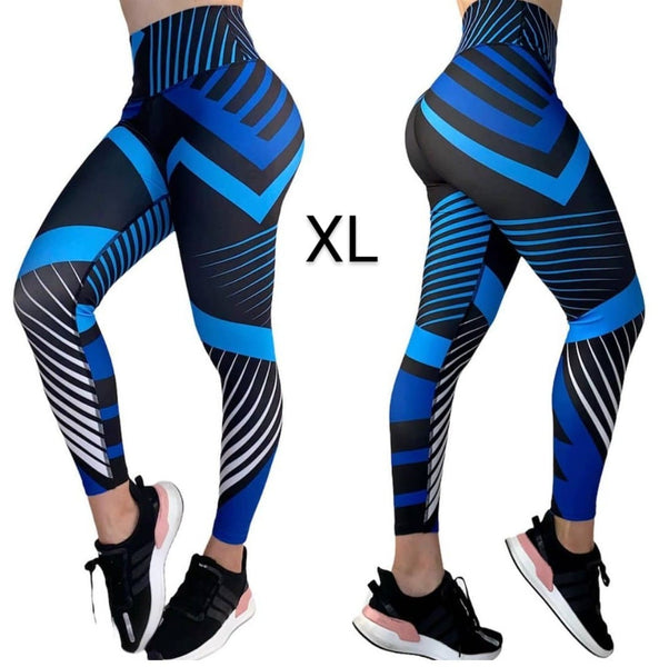 LXL Active Diagonal Stripes Performance Legging (Black & Blue)