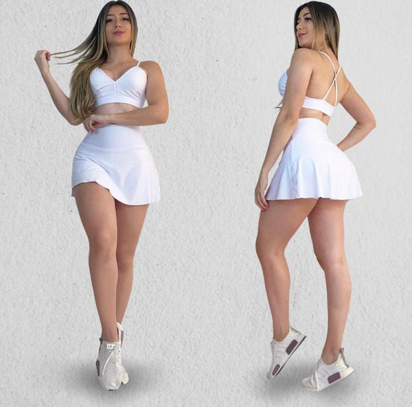SET  “Solid White" High Waist Skirt