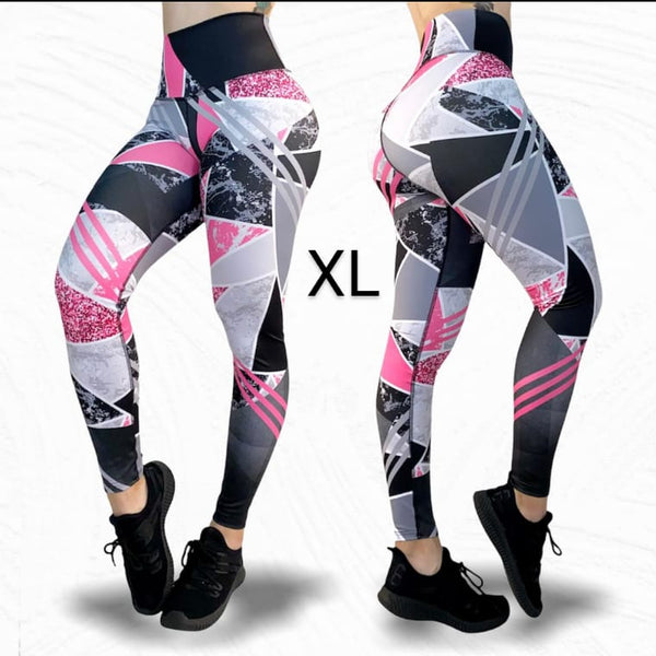 LXL “Pink Gray triangle" High Waist Legging