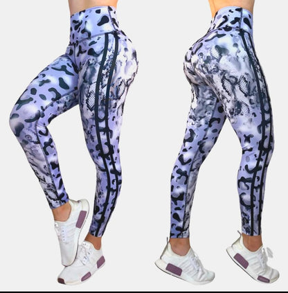 Mallas de cintura alta de alto rendimiento Cameo negro y morado LOS/LXL