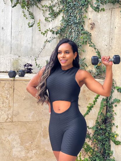 Active Black Jacquard  Romper