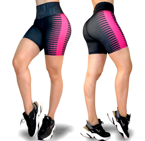 SHO Black w/ Pink Stripes Short 1/2 Leg (High Waist )
