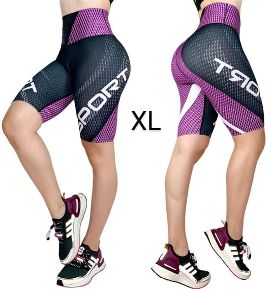 SALE "Black w/ Purple Size Plus" Sport Biker (High Waist )