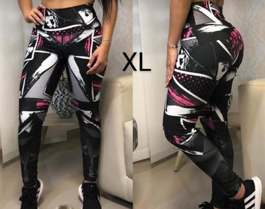 LXL Black & White w/ pink splash High Waist Legging