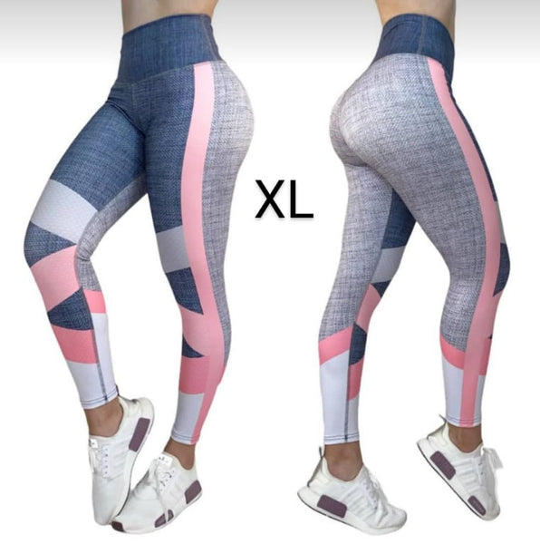 LXL Grey little black w/ Pink Stripes High Waist Legging
