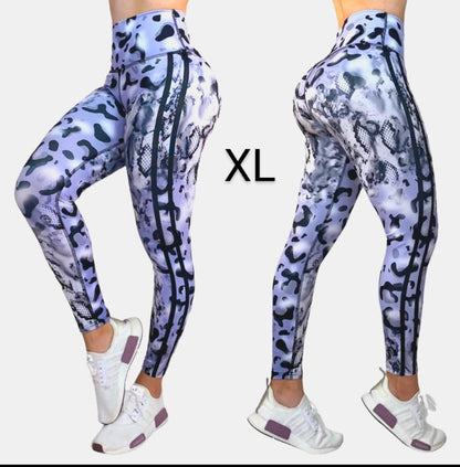 Mallas de cintura alta de alto rendimiento Cameo negro y morado LOS/LXL